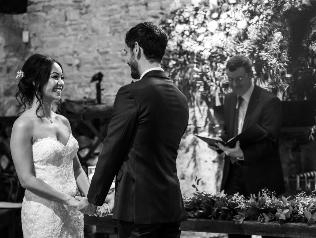 the wedding vows during the ceremony at Cripps Barn Wedding venue
