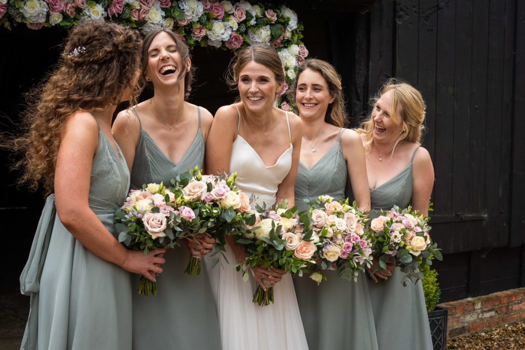 All the girls. The Bride and her bridesmaids at The Priory, Little Wymondley. Taken by Tim Payne Photography
