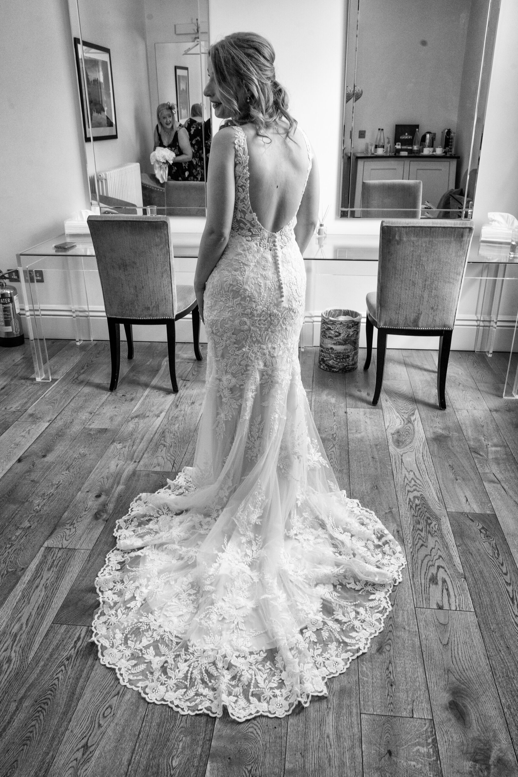 Bride wearing her dress for the first time before getting married. Taken by Tim Payne Photography