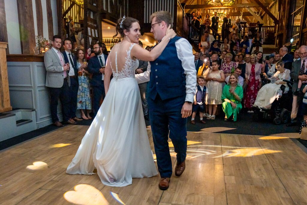 Bride and groom having their first dance at Essendon country club. Tim Payne photography, a Hertfordshire based wedding photographer