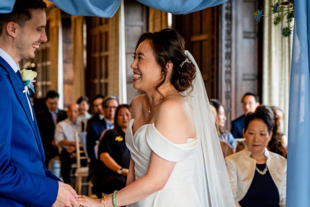 Bride and Groom seeing each other for the first time at their wedding. Tim Payne Photography